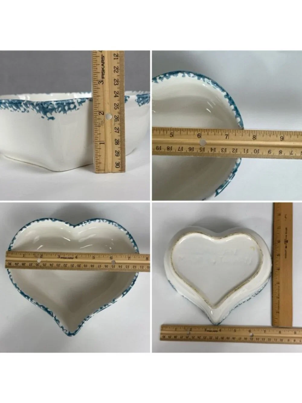 1990s Loan An Ceramic Heart Blue Spongeware 7.5